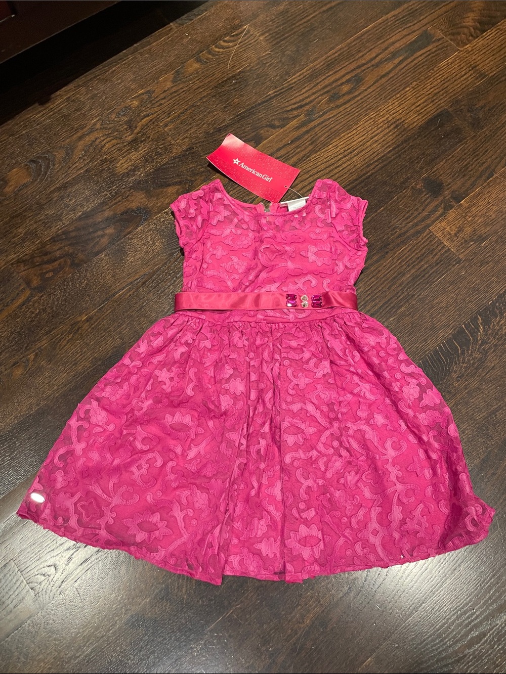 American Girl Girls Size 7 Bright Pink Floral Lace Party Dress NWT